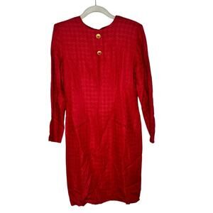 Vintage All Week Red Long Sleeve Rayon Buttons Dress Size 4